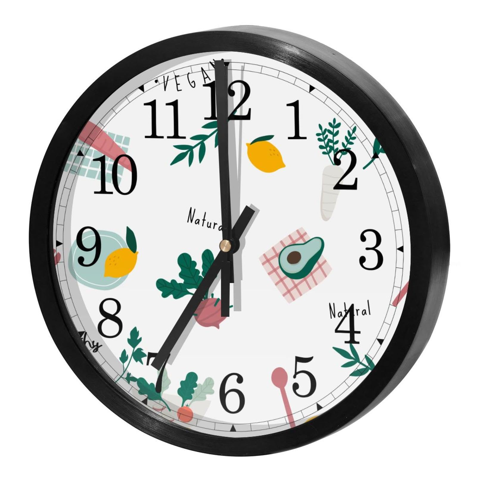 Horloge murale silencieuse à quartz motif légumes sains pour déco de cuisine