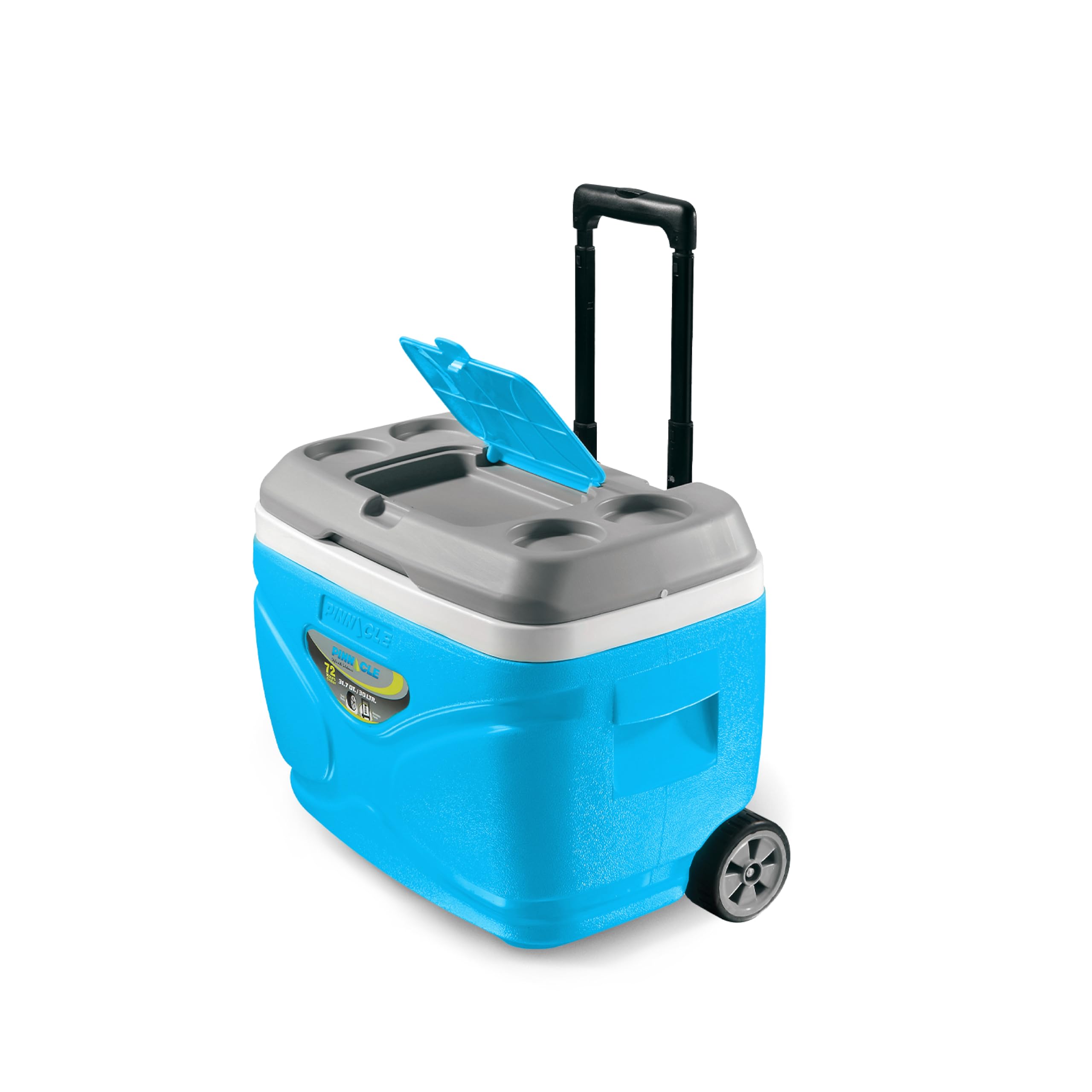 Pinnacle Prudence 30L Chiller Ice Box | Fits 50 cans |Holds Ice Upto 72hrs |Portable Insulated Cooler IceBox with Wheels, Drink Holder |Perfect for Car Travel, Camping, Parties,Sports (Hydra)