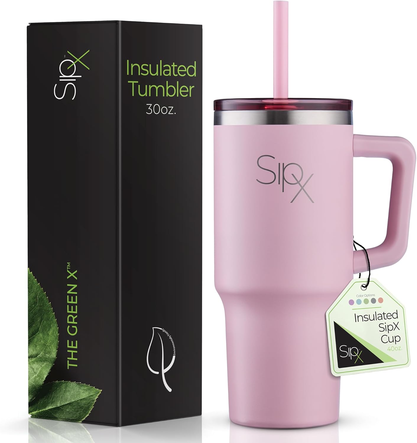 SIPX™ 30 oz Insulated Tumbler with Handle & Straw – Vacuum Insulated Stainless Steel, Leakproof, Cupholder Friendly – Perfect for Iced Coffee, Water & Travel – Pink