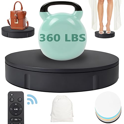 Prolee 360 Degree Rotating Turntable 12 Inch, 350lbs Capacity for Photography, Heavy Duty, Automatic Remote Control Display Platform with 5 Colour Surface Covers and Carry Bag