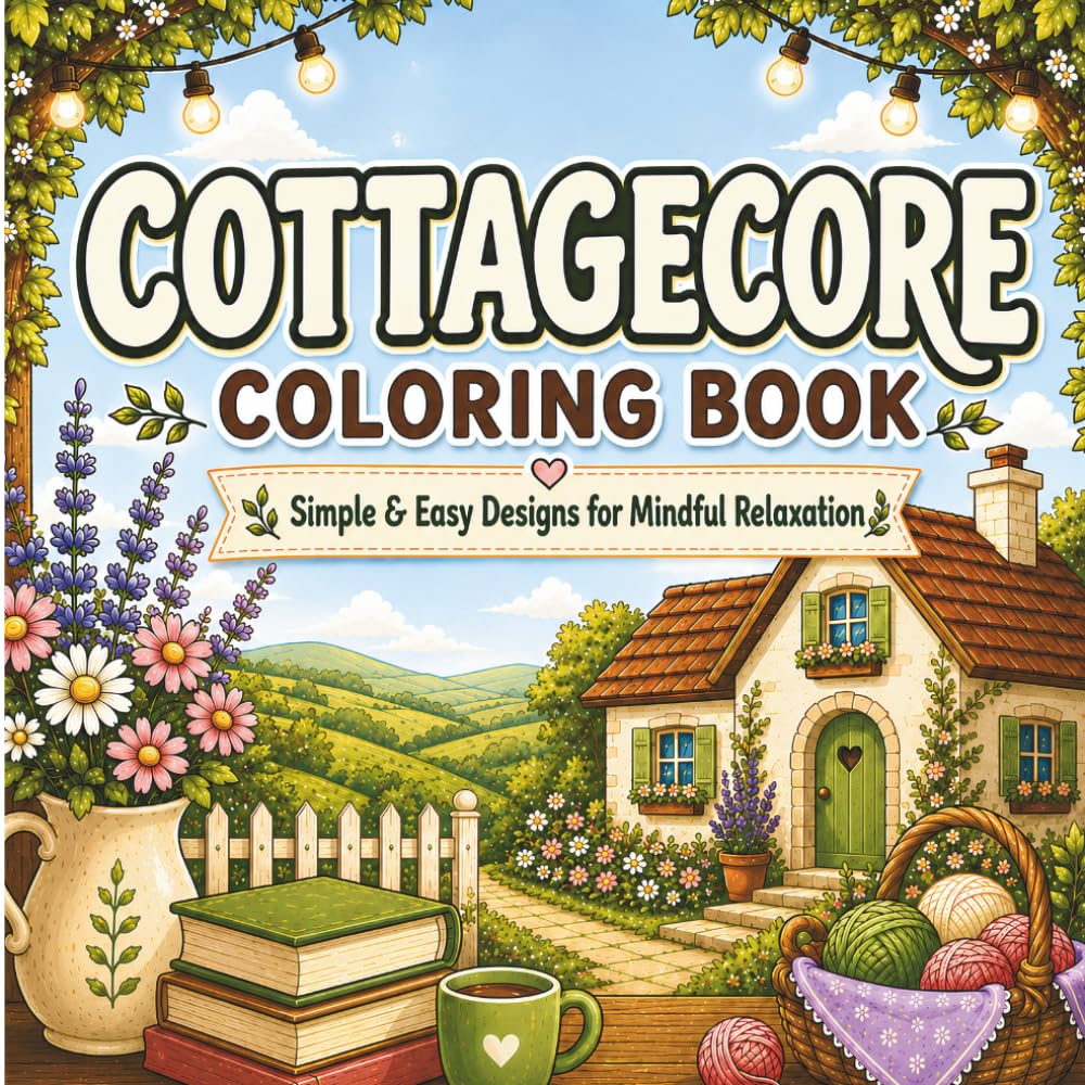 Cottagecore Coloring Book: Simple & Easy Designs for Stress Relief & Relaxation