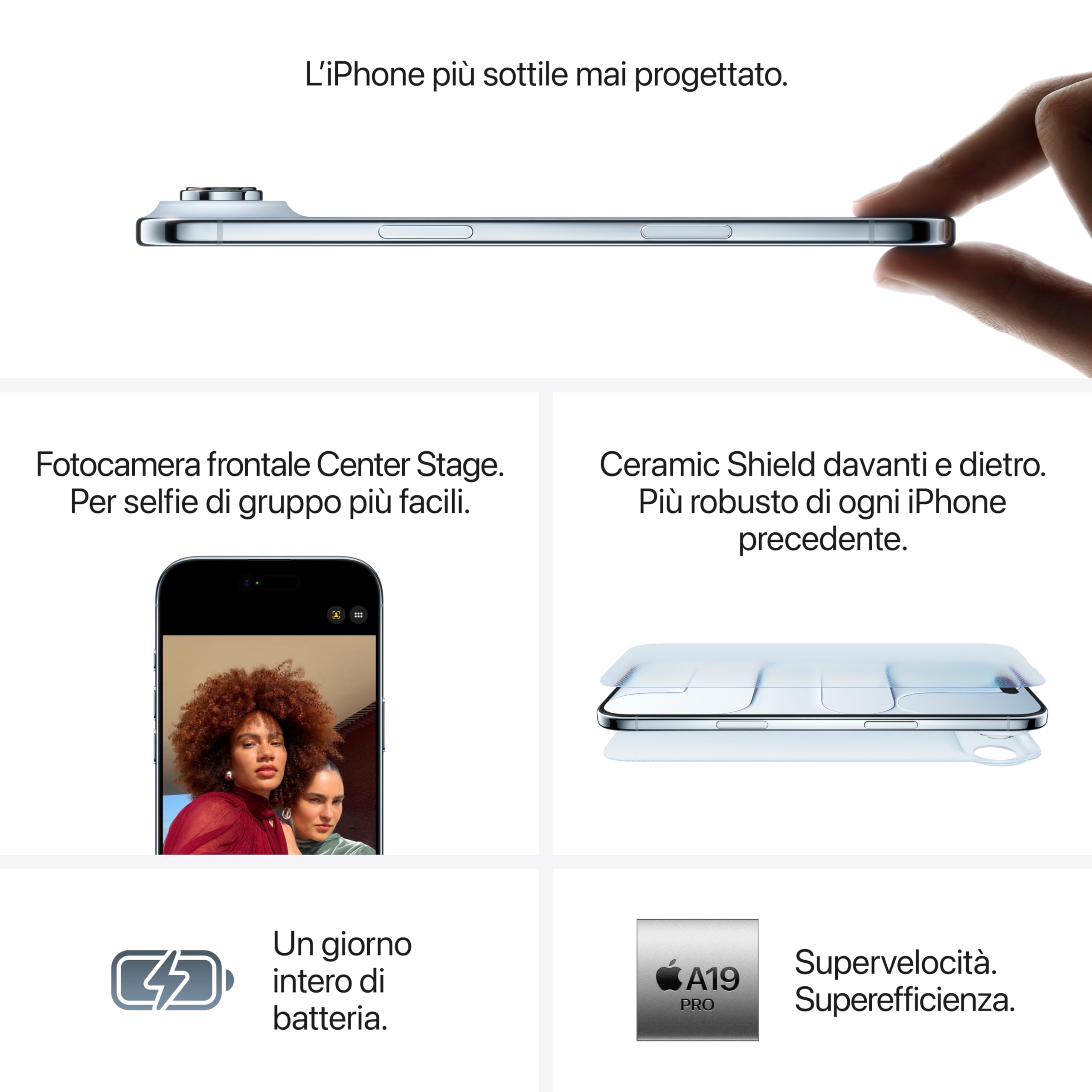 Apple iPhone Air 256 GB: l’iPhone più sottile di sempre, display 6,5" con ProMotion fino a 120Hz, potente chip A19 Pro, fotocamera frontale Center Stage, eSim; Nero siderale