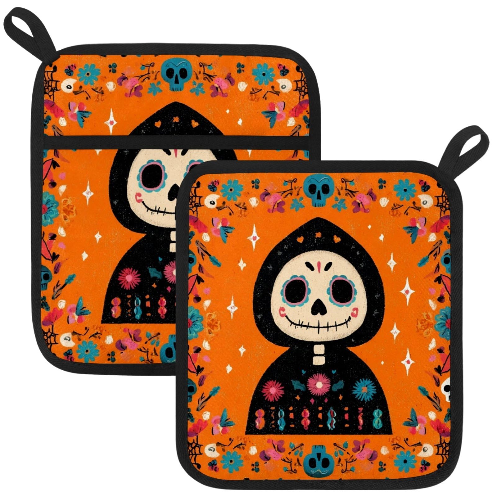 VAPOKF Skeleton Heat Resistant Pot Holders, Thick Pot Holders Pad with Hanging Loop for Kitchen, Oven Cloth Pads for Kitchen Baking Microwave Oven