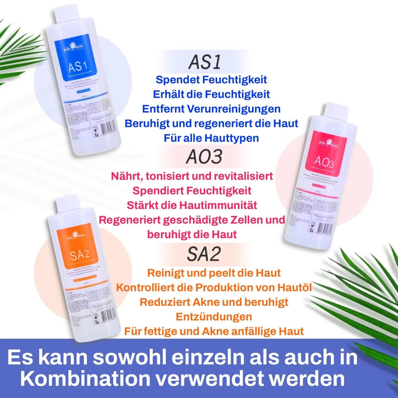 P-Beauty Aquafacial Lösungsset AS1, SA2, AO3 - Kombi Paket für Hydrodermabrasion - Peeling, Feuchtigkeit & Vitamine - Tiefenreinigung & Hautregeneration - Ideal für alle Hauttypen - Komplettset 1200ml