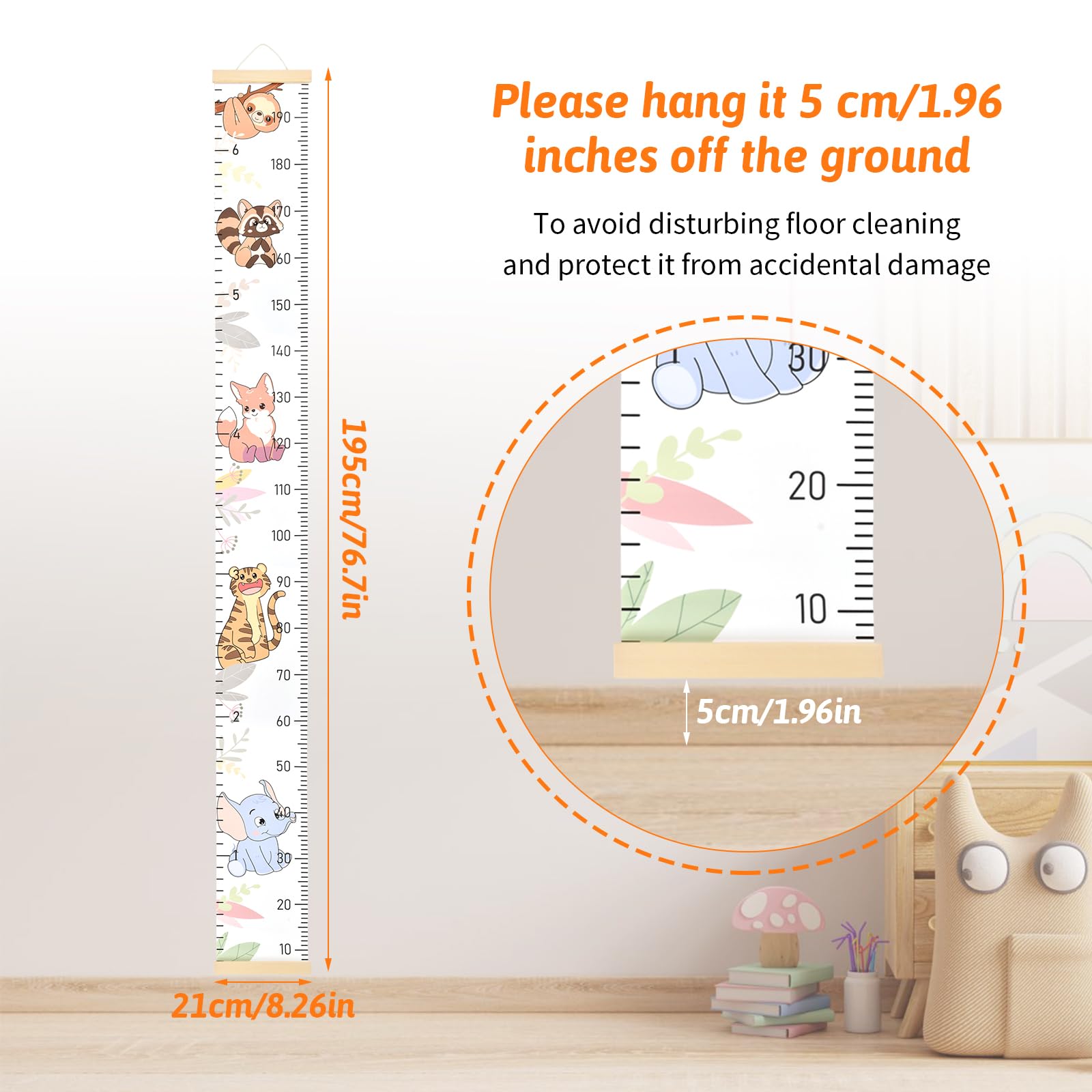 Metro Altezza Bambini Montaggio a Parete, Grafico Crescita Misurazione Rimovibile Righello, 21x195 cm