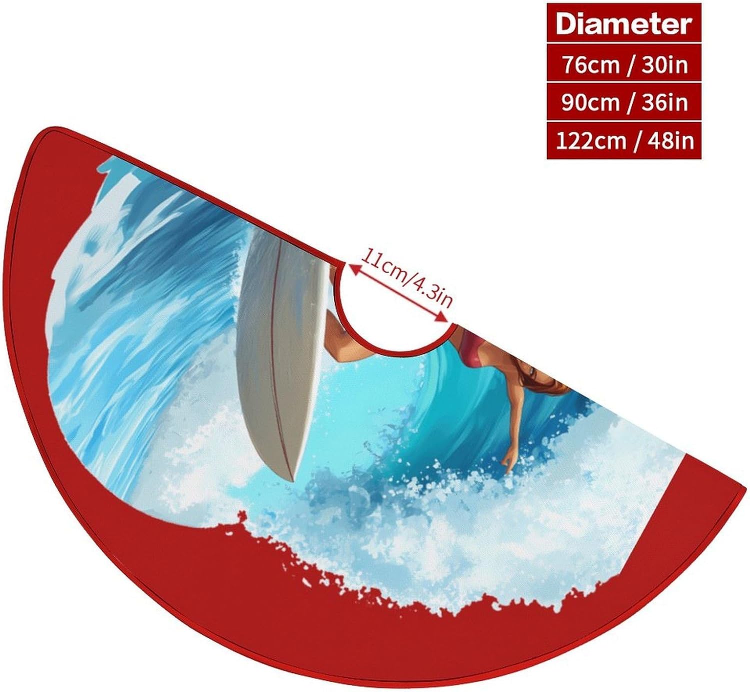 Ocean Surfing Woman Christmas Tree Skirt Ornaments Christmas Tree Mat for Home Party Holiday Decorations