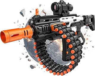 Electric Automatic Toy Gun with Scope Toy Blaster with 30-Dart Rotating Drum and 100 Foam Darts Outdoor Shooting Games Toys Gun Birthday for Teen Boys & Girls Adults