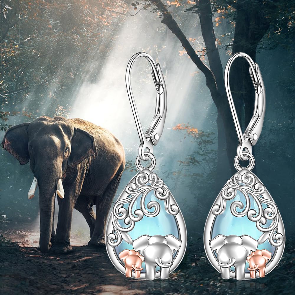 Elephant Earrings for Women Moonstone Earrings Sterling Silver Filigree Mother Elephant Dangle Drop Jewelry Birthday Christmas Mothers Day Gifts - Image 8