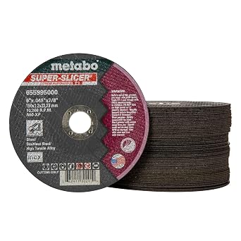 Metabo 655995000 50-Pack | 6-inch Super Slicer Cutting Wheel | Type 1 | 6" x .045" x 7/8" | A60XP | White Aluminum Oxide | Contaminant Free | Stainless Steel, High Tensile Alloys