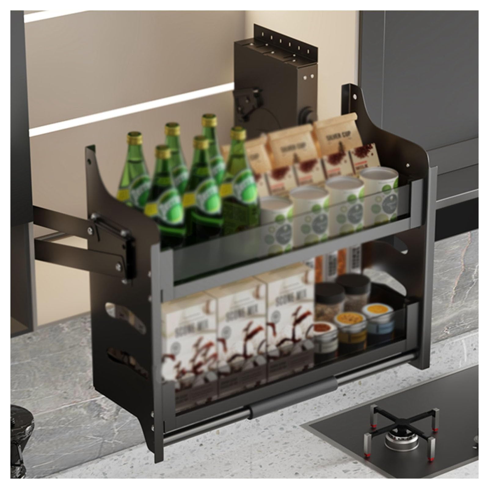Étagère coulissante d'armoire de cuisine à 2 niveaux pour épices