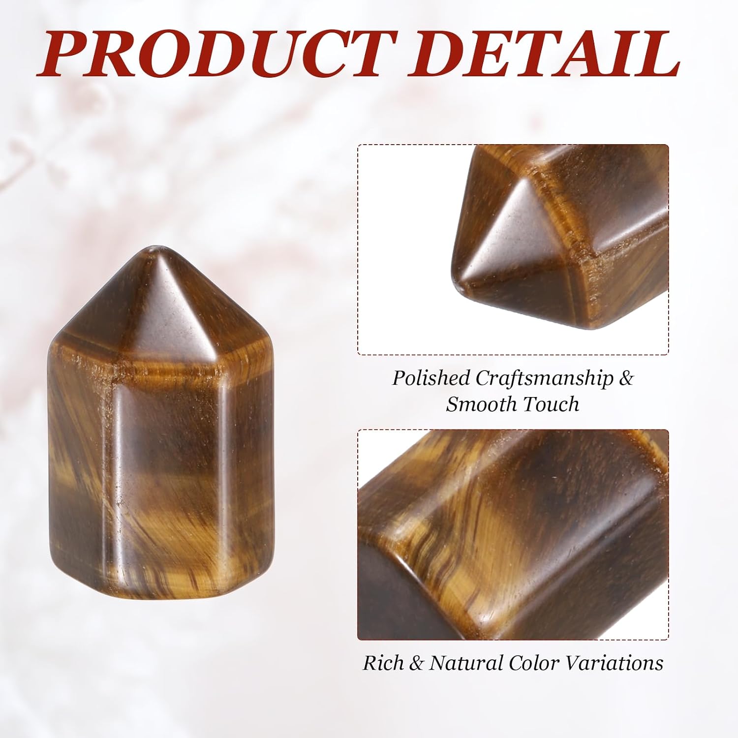MECCANIXITY Crystals Wands Tiger's Eye Hexagonal Faceted Single Points Towers Pocket Polished Stone Bulk for Energy Chakra Meditation Crystal Healing, 15 x 25mm (Yellow),5Pcs