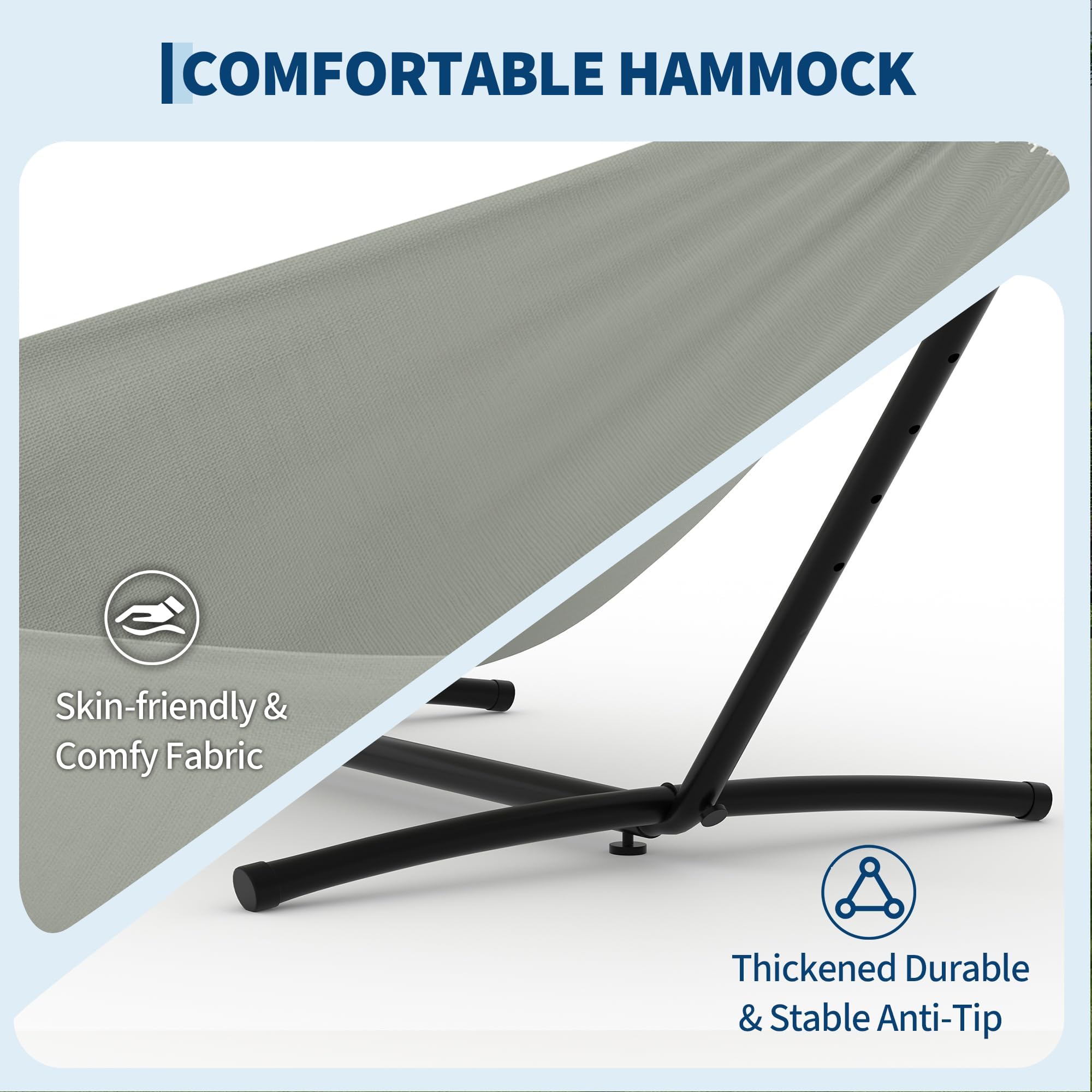 GarveeLife Hamaca con Soporte de Hierro para Exteriores, Hamaca Portátil para 2 Personas, Muy Resistente y Plegable, Capacidad Máxima 227 kg, Bolsa Impermeable Incluida, Gris Claro y Sofisticado