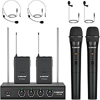 Vista 1 de Phenyx Pro Sistema de micrófono inalámbrico, juego de micrófono inalámbrico VHF de 4 canales con 2 portátiles/2 bodypacks/2 solapas/2 auriculares