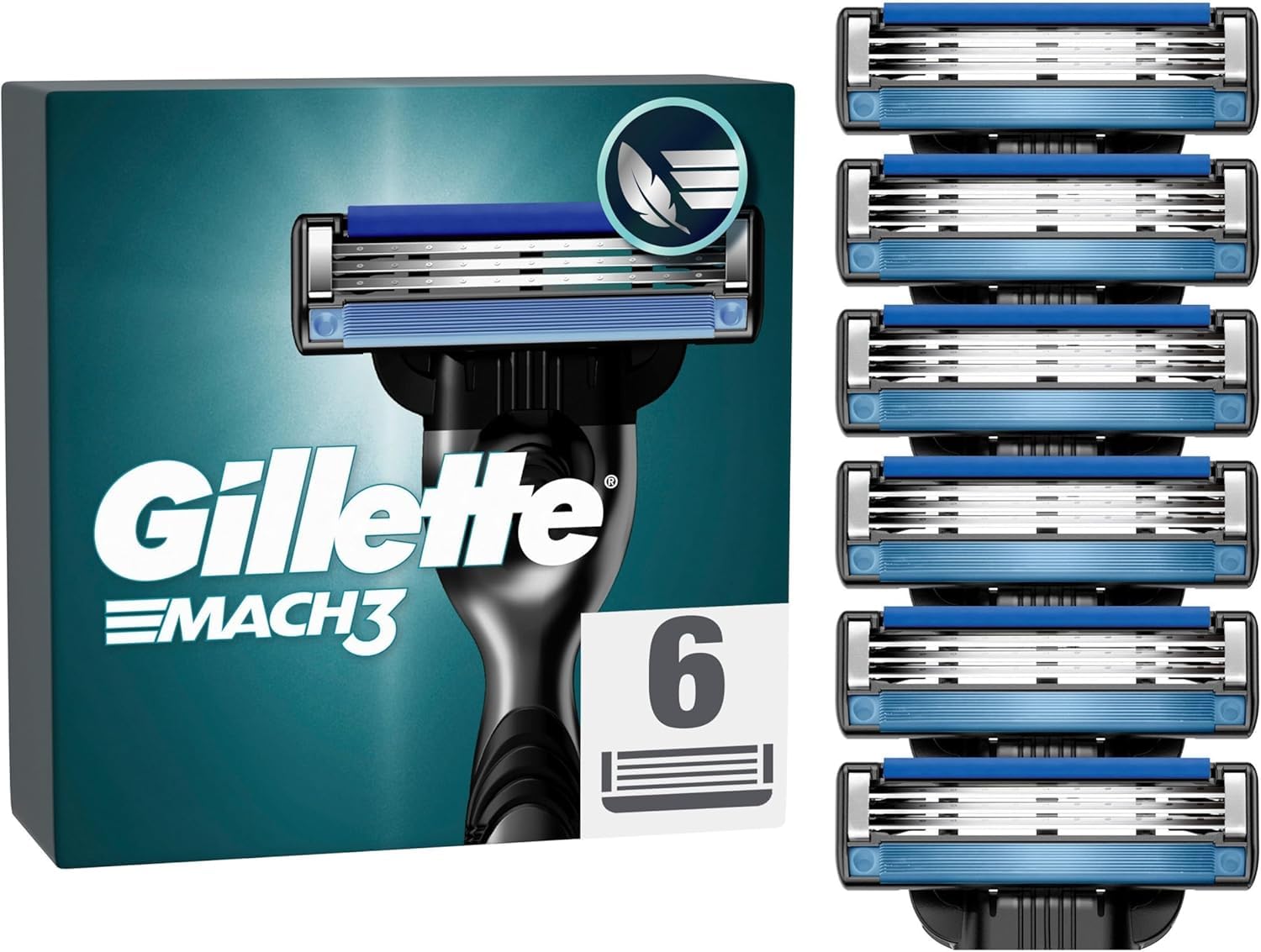 Gillette Mach3 ostrza do golenia dla mężczyzn, 6 oryginalnych ostrzy zapasowych Gillette dla mężczyzn, z paskami ślizgowymi zapewniającymi płynne przesuwanie i powlekanie ostrza