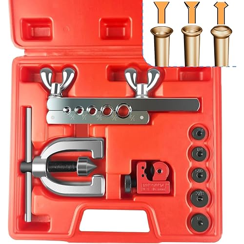 Brake Line Flaring Tool Kit, 3/16", 1/4", 5/16", 3/8" and 1/2” Double & Single Tubing Flare Tool for Copper and Aluminum Fuel Line Tube