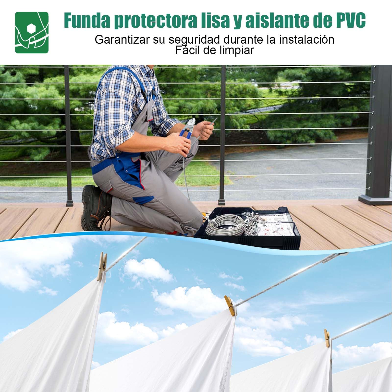 Angooni Lote de 31 cables de acero inoxidable 304, 30 m, 4 mm, tensor de cable de acero inoxidable 304, con ojales, tutores para plantas trepadoras, cuerda para tender ropa, luces, etc