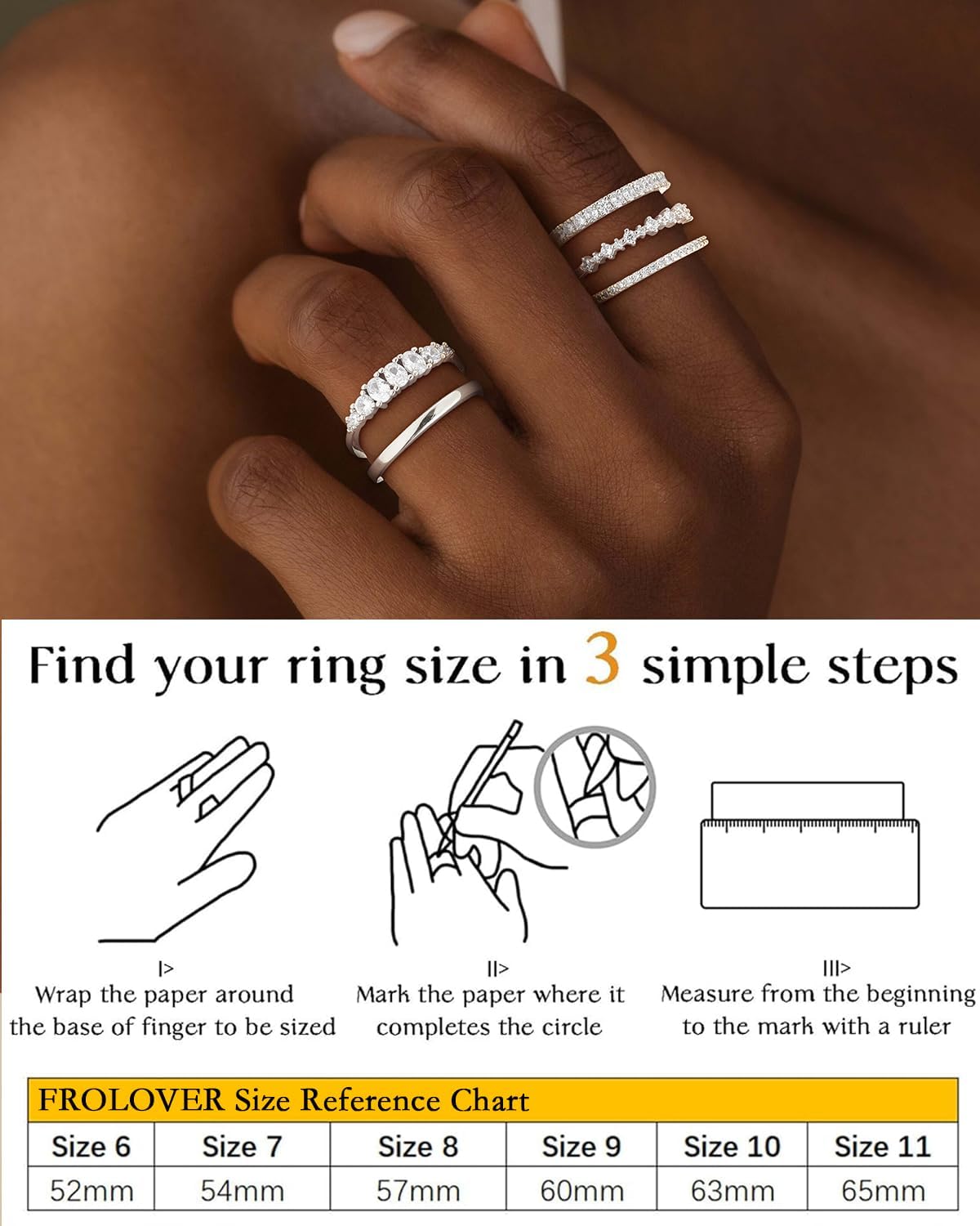 FROLOVER Stackable Silver/Gold Rings for Women Non Tarnish Trendy Dainty 14K Gold Plated Stacking Cubic Zirconia Thumb Ring Set Minimalist Promise Wedding Bands Engagement Rings for Women Size 6-10 - Image 6