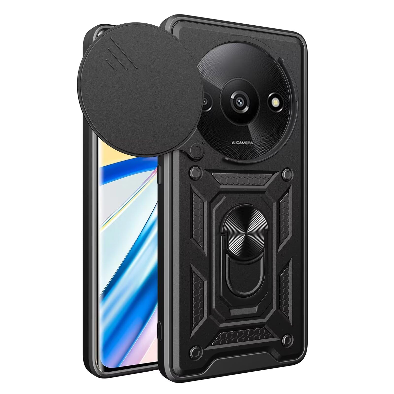 Custodia Per Redmi A3 / A3X / POCO C61 Con Anello Porta Dito E Supporto – Cover Trasparente Smerigliata Antiurto In TPU (verde Scuro)