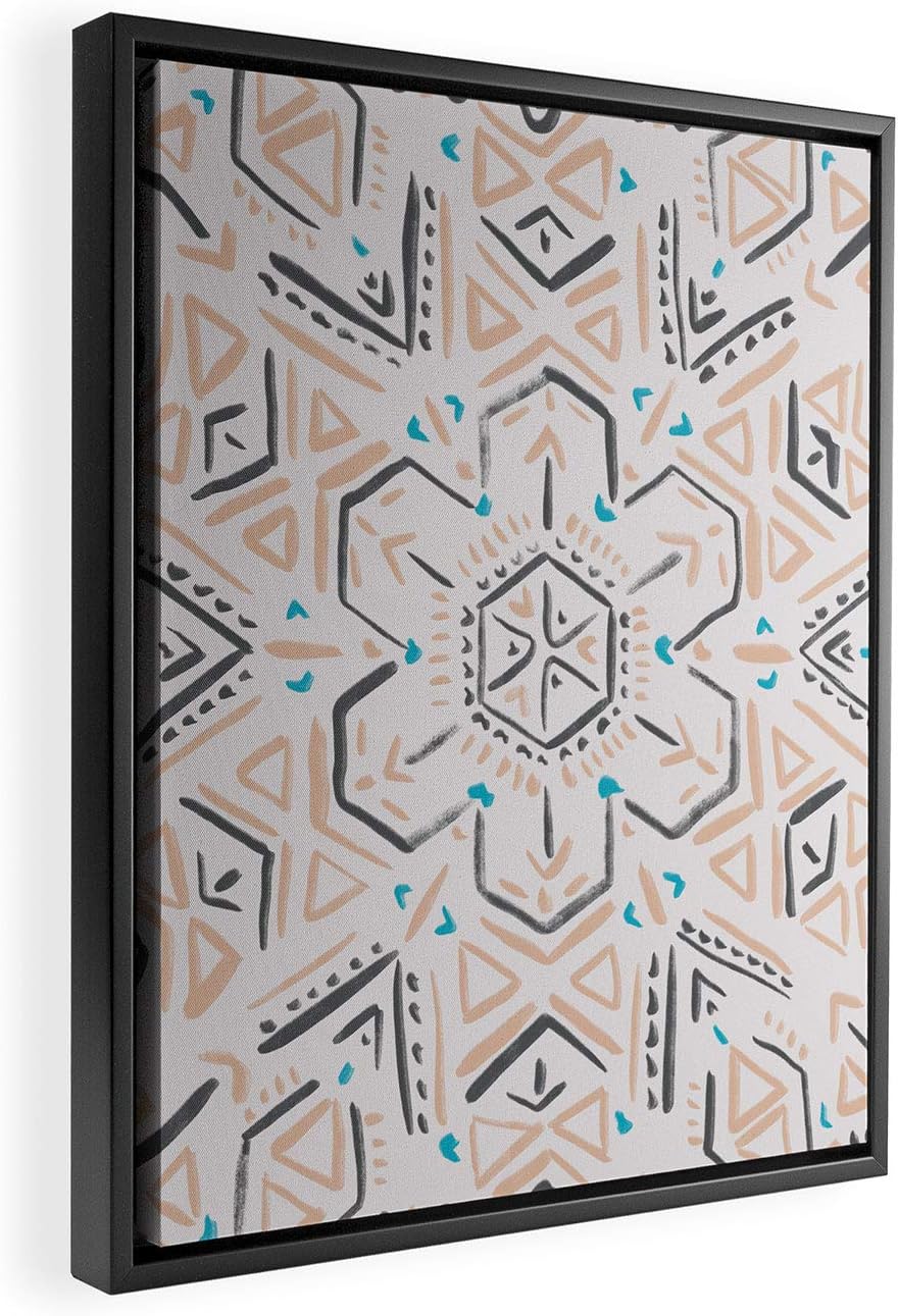 Deny Designs Schatzi Brown Line Tribal Mandala 1A Black Framed Art Canvas, 8" x 10", Tan