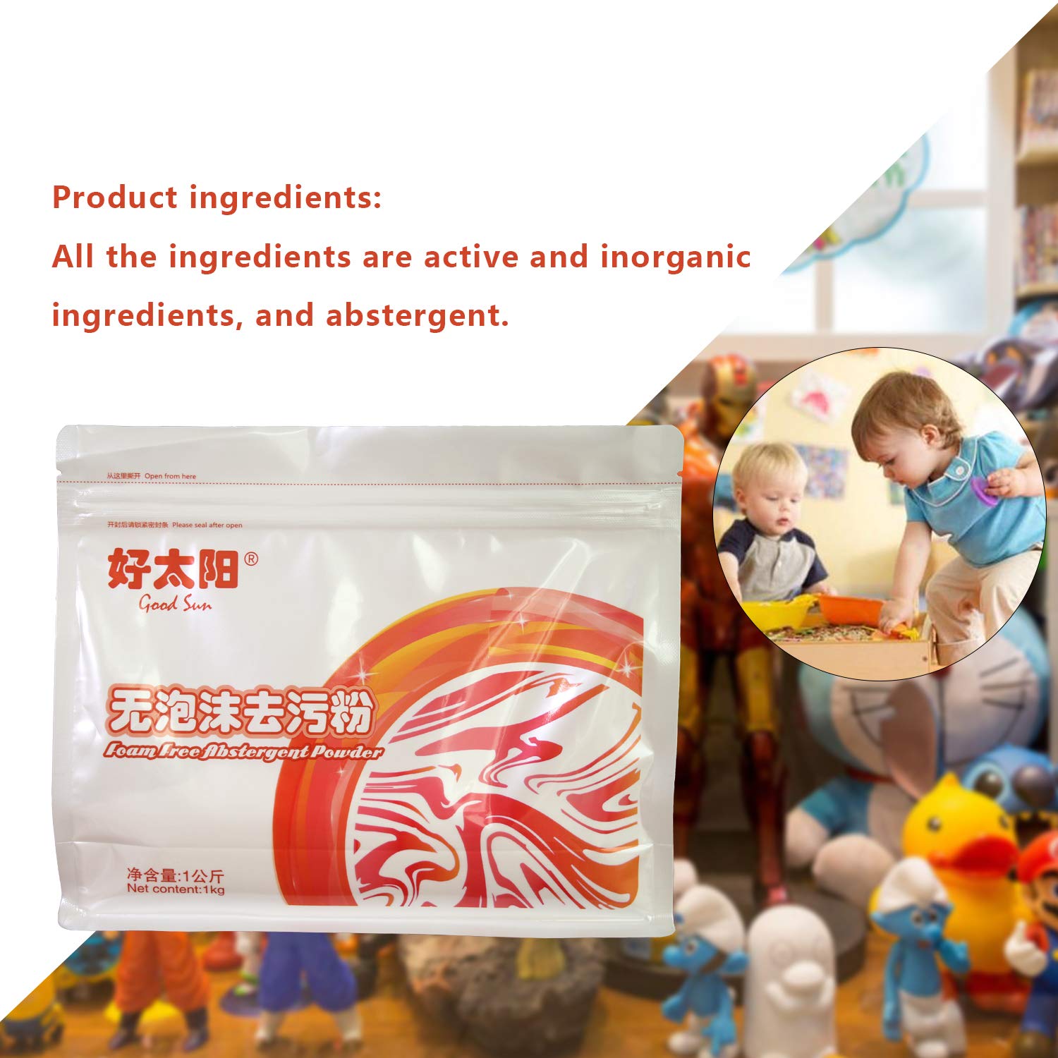 Detergente in polvere senza schiuma Abstergent per la pulizia della casa senza schiuma Remover Wash Powder per la decontaminazione quotidiana, 2.2LB