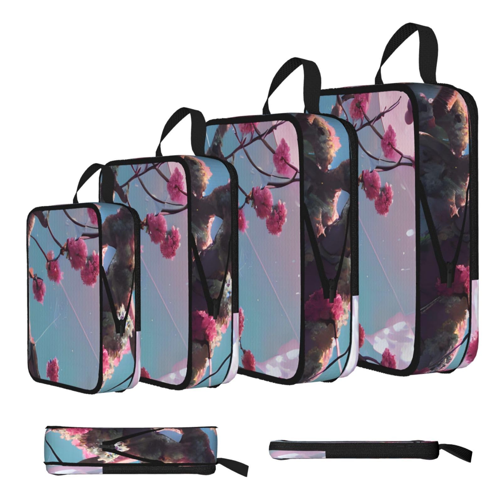 Sxzvvbn Black Small Pink Flowers Compression Packing Cubes 4 Piece Set