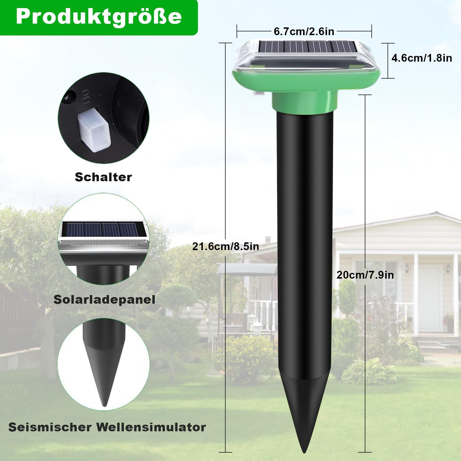 Solar Ultraschall Maulwurf Vertreiber, Maulwurf Vertreiber Testsieger, 4 Stück Maulwurfschreck, IP66 Wasserdichter Maulwurf Vertreiben für Abwehr von Wühlmaus Vertreiben und Erdhörnchen in Rasen