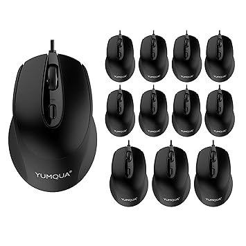 YUMQUA G222 Silent Mouse USB Wired - 12 Pack Set, Office & Home Optical Computer Mouse with 2 Adjustable DPI Levels(800/1200), 4-Button Mouse for PC MacBook Laptop, Fits Left & Right Handed Users