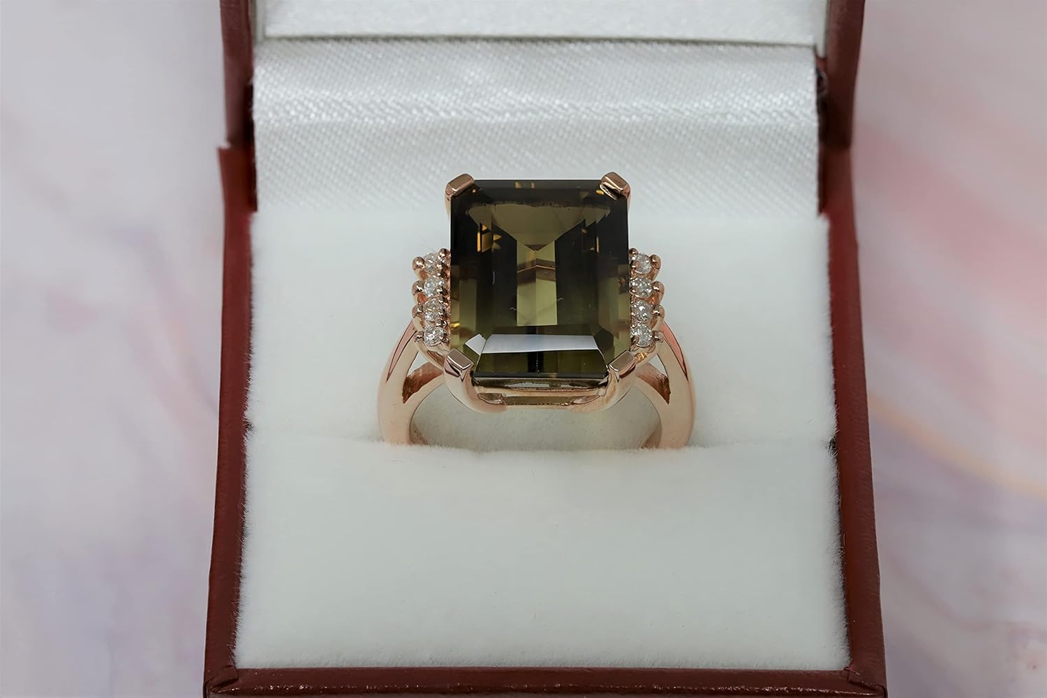 925 Sterling Silver Genuine Smoky Citrine Diamond Ring Rose Gold Plated, Size 7 - Image 4