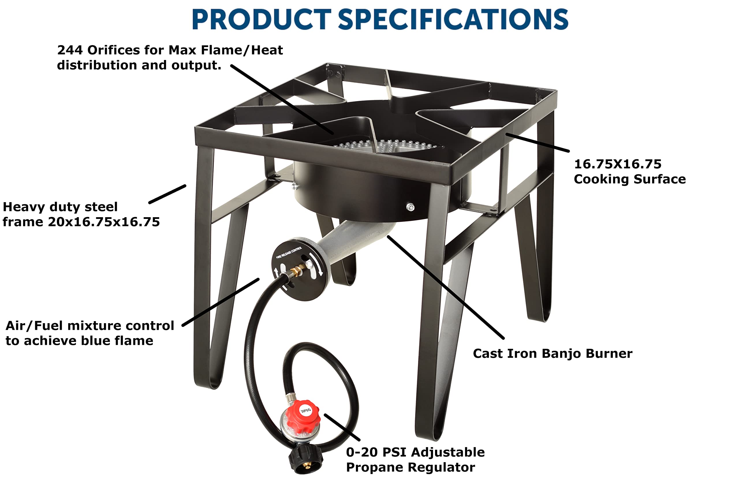 Flame King Heavy Duty BTU Propane Gas Single Burner Bayou Cooker