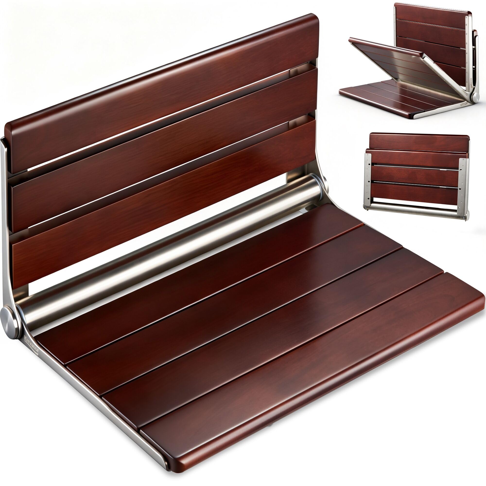 View 1 of [Upgraded Version] 18" ADA Compliant Folding Teak Shower Seat Wall Mounted-Folding Shower Bench, Folding Shower Seat for Inside Shower, Teak Foldable Shower Chair, Fold Down Shower Seat, Max 400lbs
