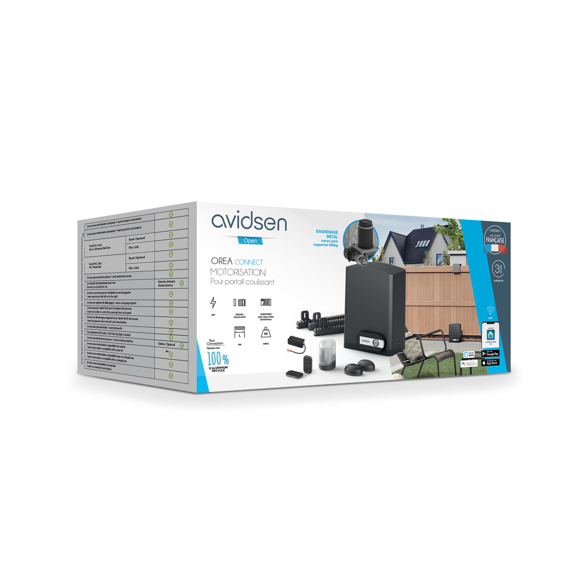 Avidsen Orea Connect Motor para Portón Corredizo WiFi — 4m Cremallera, 2 Mandos, Fotocélulas, HomeGate Integrado, Batería de Reserva Opcional, Arranque Progresivo