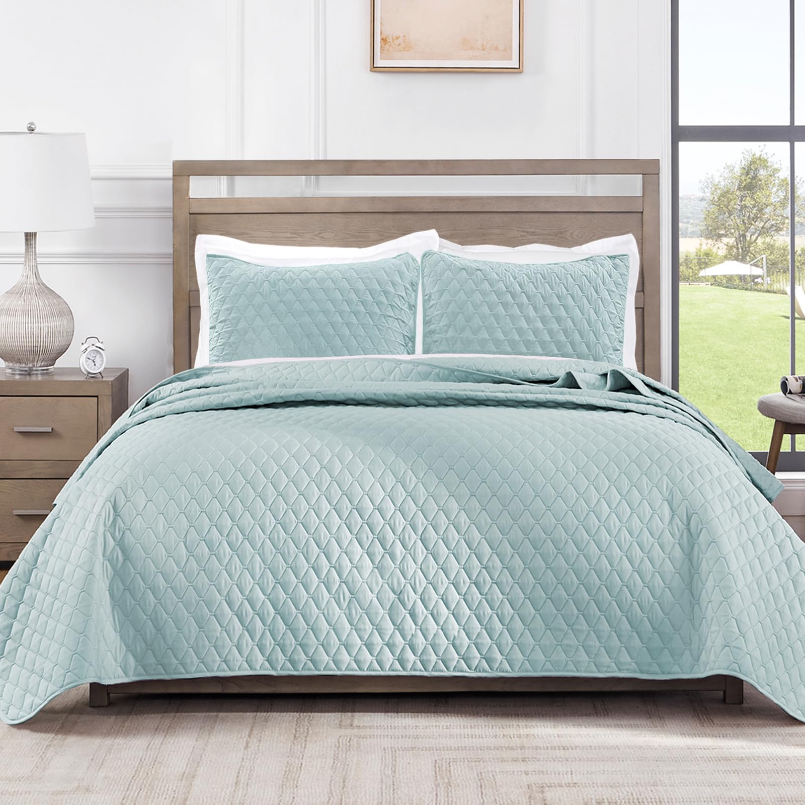 Exclusivo Mezcla Ultrasonic 2 Piece Twin Size Quilt Set with Pillow Sham, Lightweight Bedspread/ Coverlet/ Bed Cover - (Aqua Blue, 68"x 88")