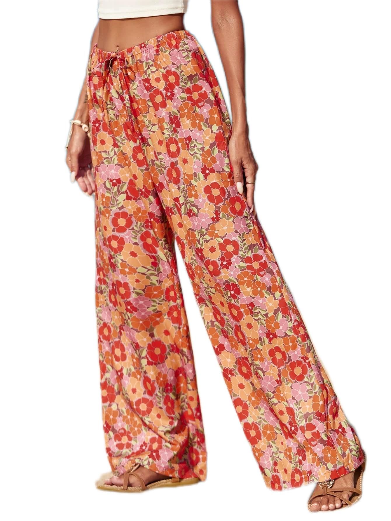 CRYBA Womens Pants Allover Floral Print Wide Leg Pants Pant for Women