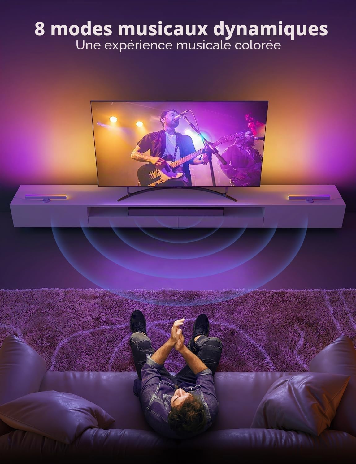 Govee Barre LED RGBIC, Double Perles Lumineuses et 38cm Rétroéclairage TV WiFi Barre, plusieurs Options de Placement, pour TV 45-70 pouces, Fonctionne avec Alexa et Google Assistant, Couleur Noire