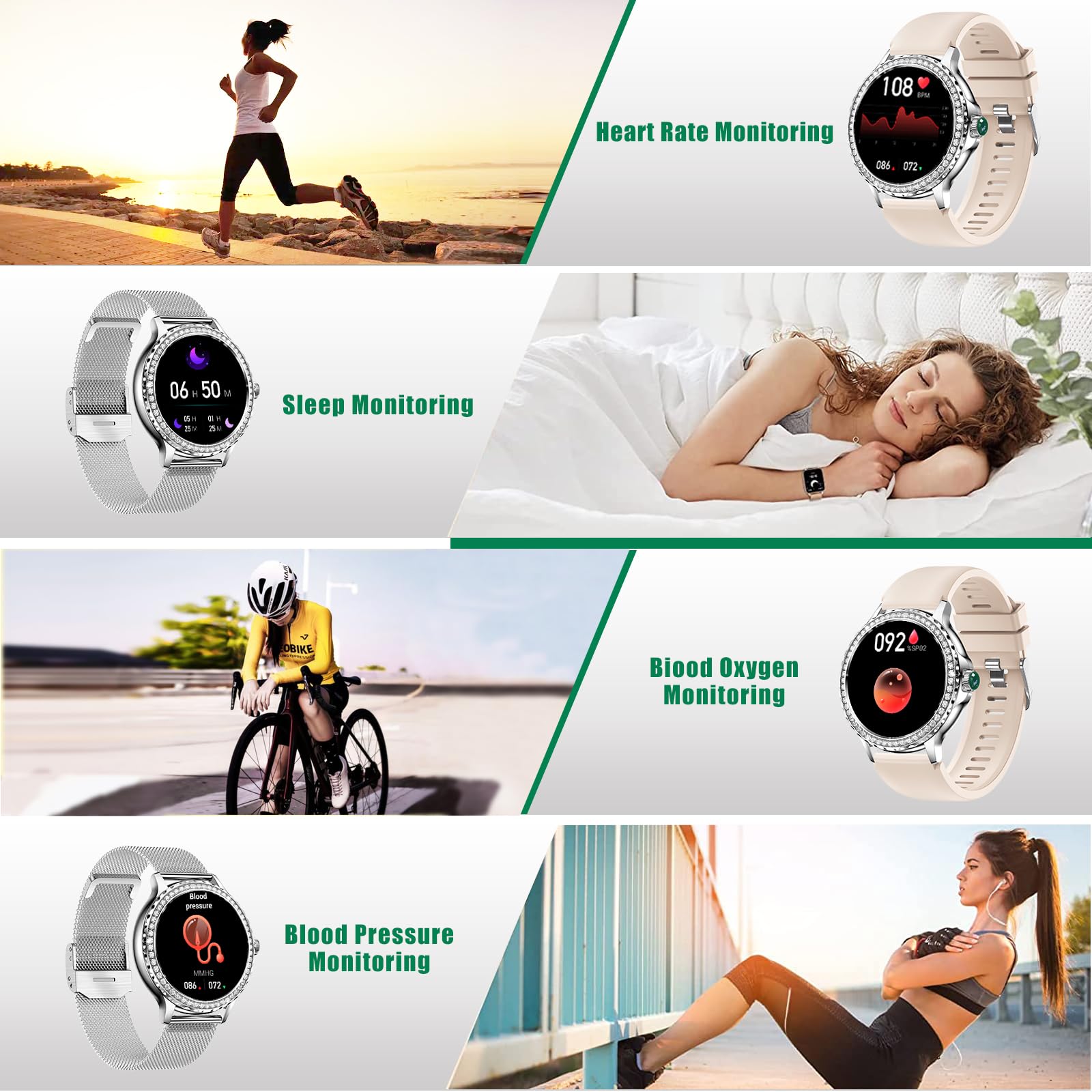 SoPrii Smartwatch Donna Chiamata Bluetooth e Risposta Vivavoce, Smart Watch da 1,3'' con 2 Cinturini, Orologio Fitness IP68 con Cardiofrequenzimetro, SpO2,Notifiche Messaggi per iOS Android (argento)