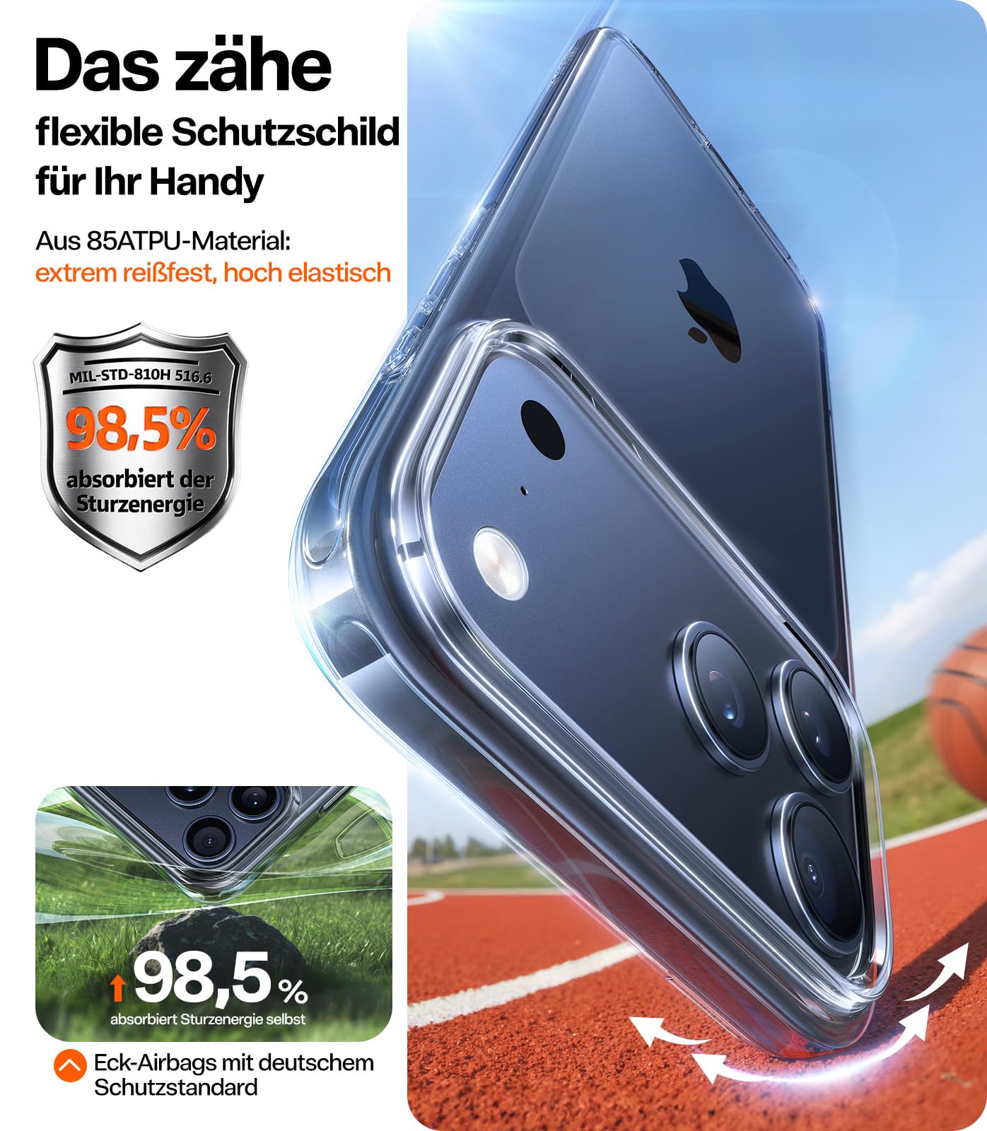 TORRAS Schutz-Bundle für iPhone 17 Pro, 2 Stück Panzerfolie 9H+ Glas + Crystal Clear Hülle, Full Screen Displayschutz mit Auto-Montage & transparente Anti-Vergilbungs Handyhülle