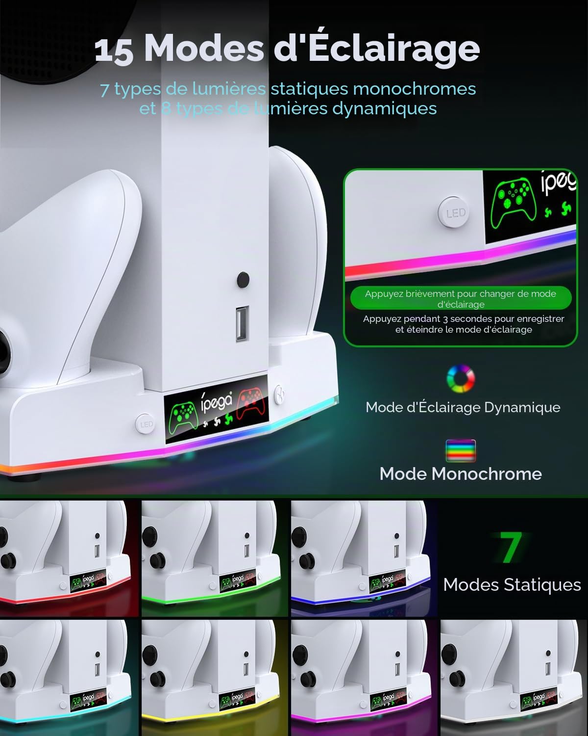 Support de Refroidissement & Charge pour Xbox Series S avec Lumière RGB, MENEEA Ventilateur de Refroidisseur & Chargeur Accessoires avec 2*1400mAh Batteries Rechargeables, Crochet pour Casque D'écoute