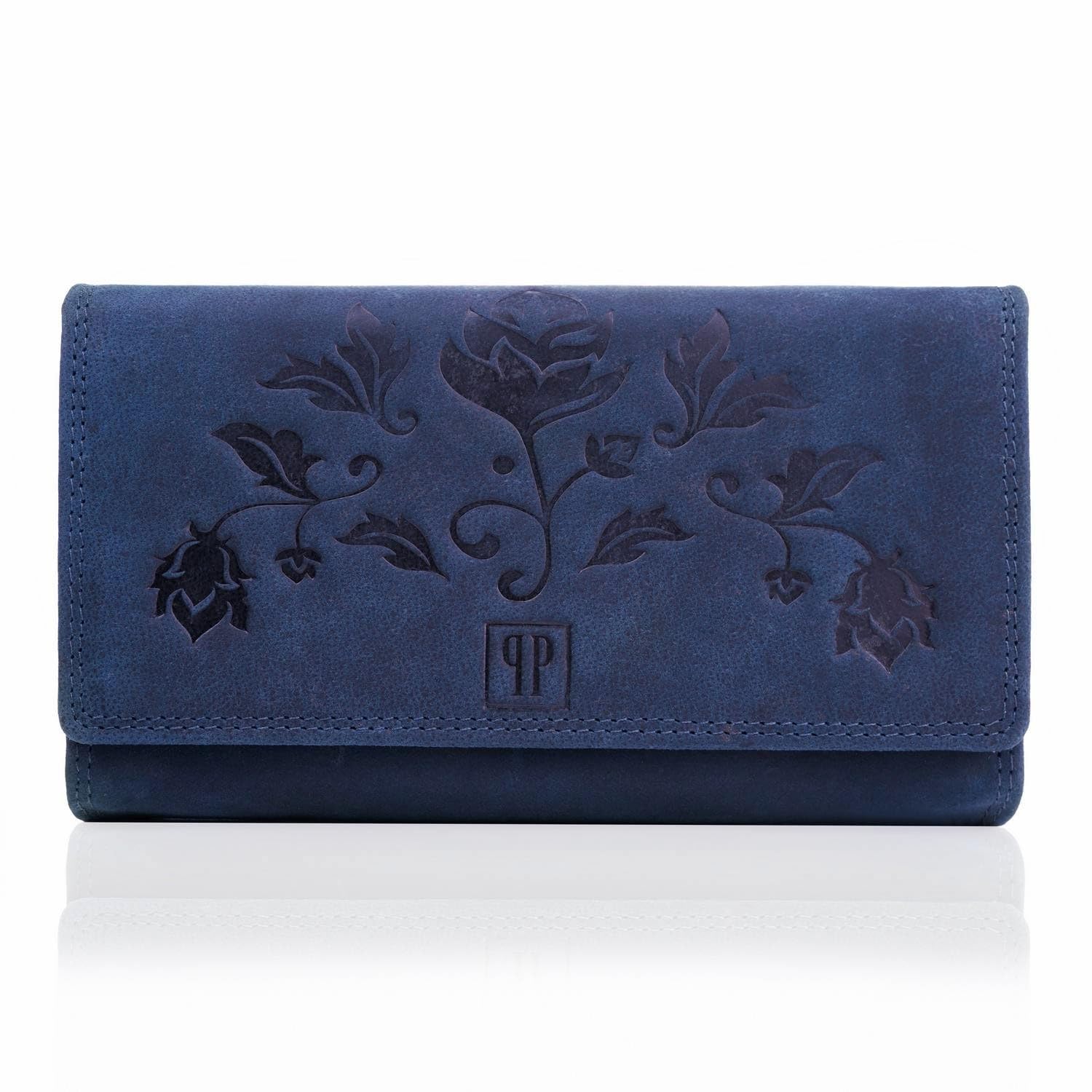 Damen Leder Geldbörse T-05-DB und Schlüsselanhänger T-85-HDB, Marineblau GESCHENKSET Paolo Peruzzi ZUP-97-DB