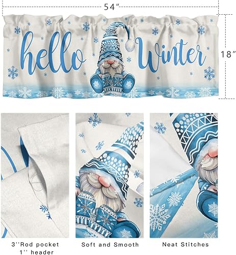 Miniatura 7 de Cenefa de Navidad para ventanas, cenefas de gnomo, cenefas de invierno con bolsillo para barra, tratamientos de ventana, diseño de copo de nieve