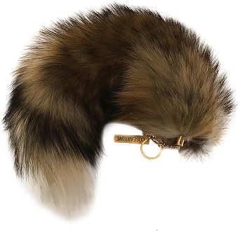 Fluffy Therian Cat Wolf Tail Real Fox Fur Keychain Cosplay Women Bag Keyring Halloween Costume for Adult