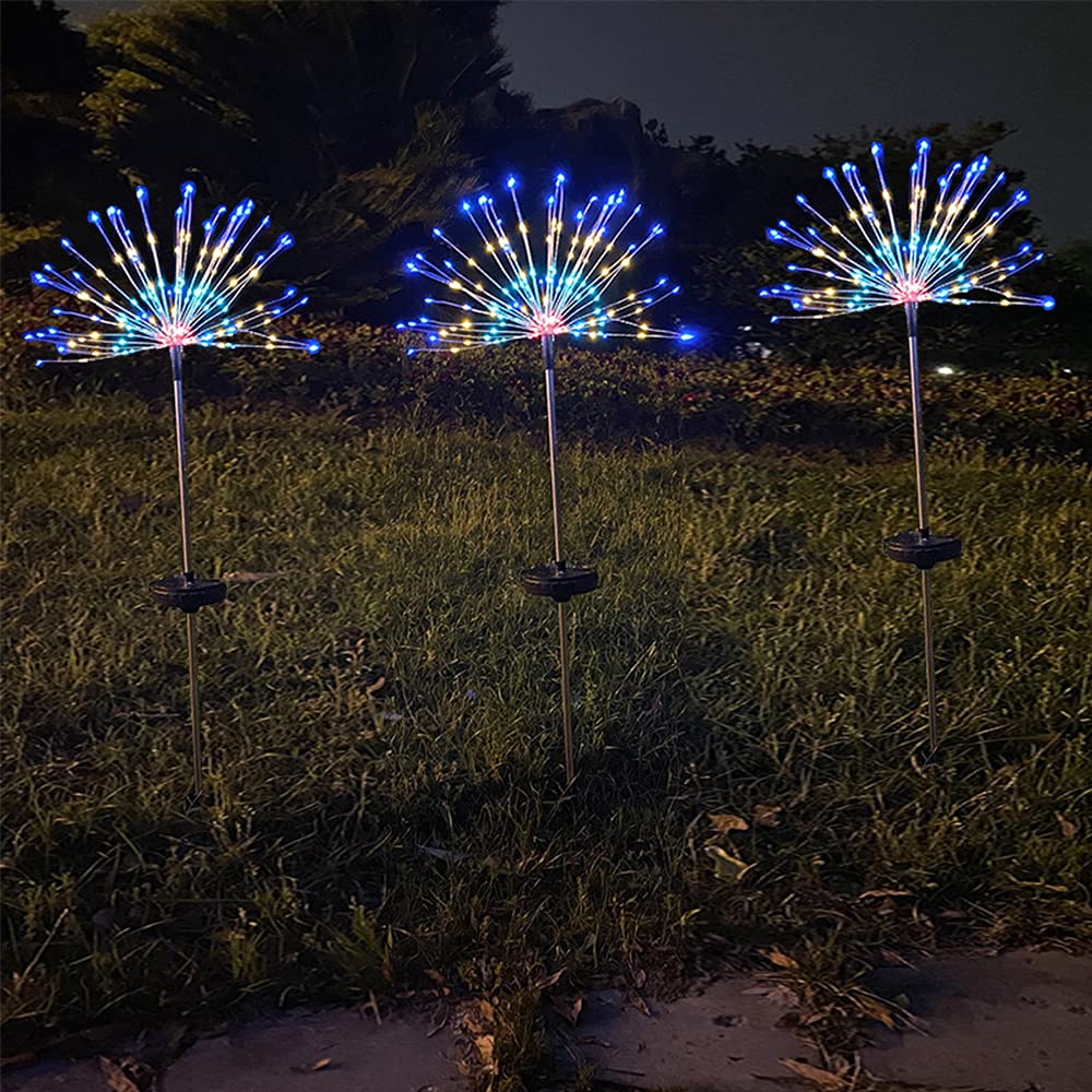 LED Solar Light,2 Pack Outdoor Lights 120 LED DIY Fireworks Stake Landscape Fairy Decorative Lights for Pathway Walkway Backyard Flowerbed Patio Lawn Yard (Colorful)