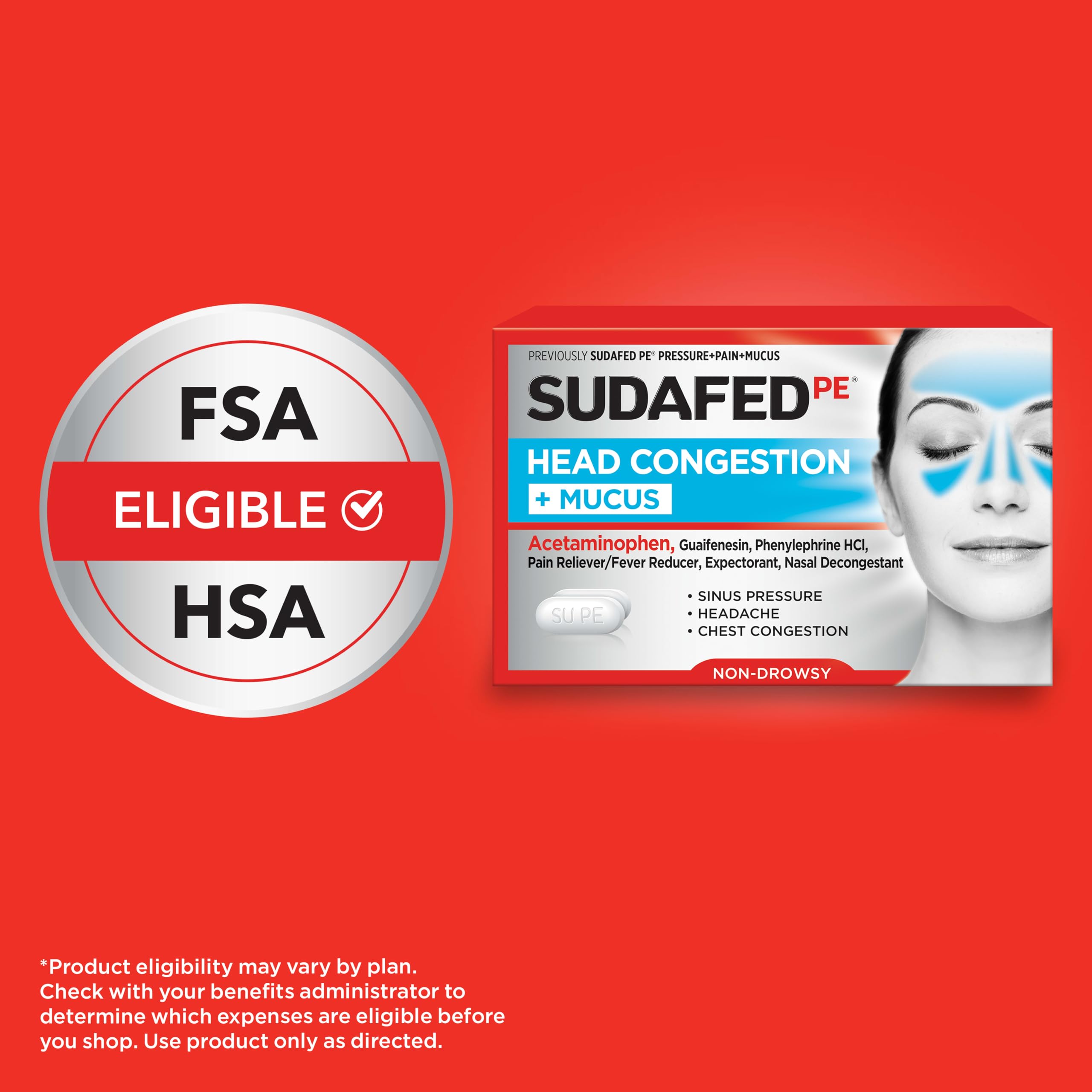 Sudafed PE Head Congestion + Mucus Relief Tablets, Non-Drowsy, 24 Ct — Amazon image 4
