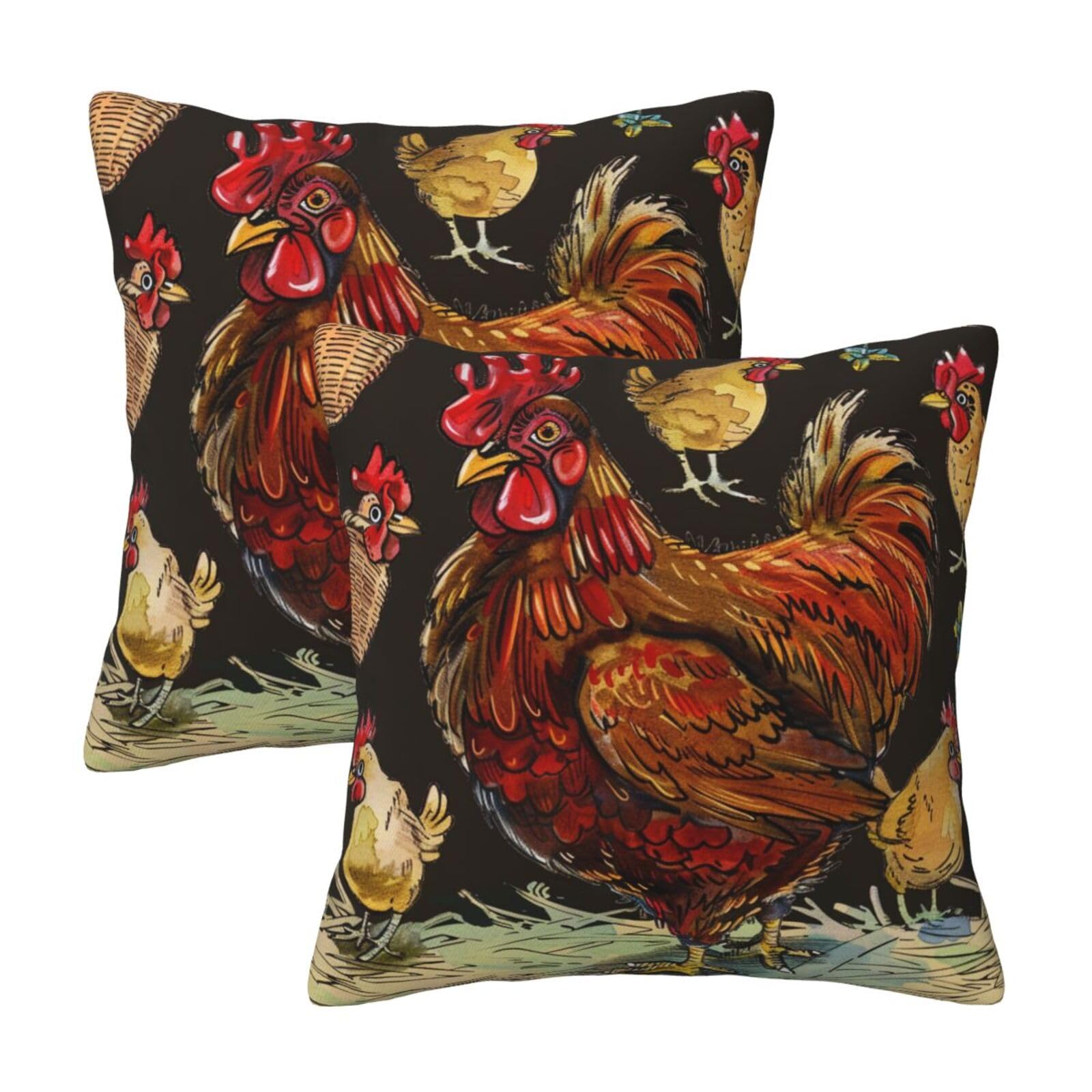 kkvhhyuo Chicken Print Print Pillow Covers Set of 2, Square Decorative Cushion Covers with Hidden Zipper, Throw Pillow Cases for Living Room Sofa Bed Chair, 50x50 cm