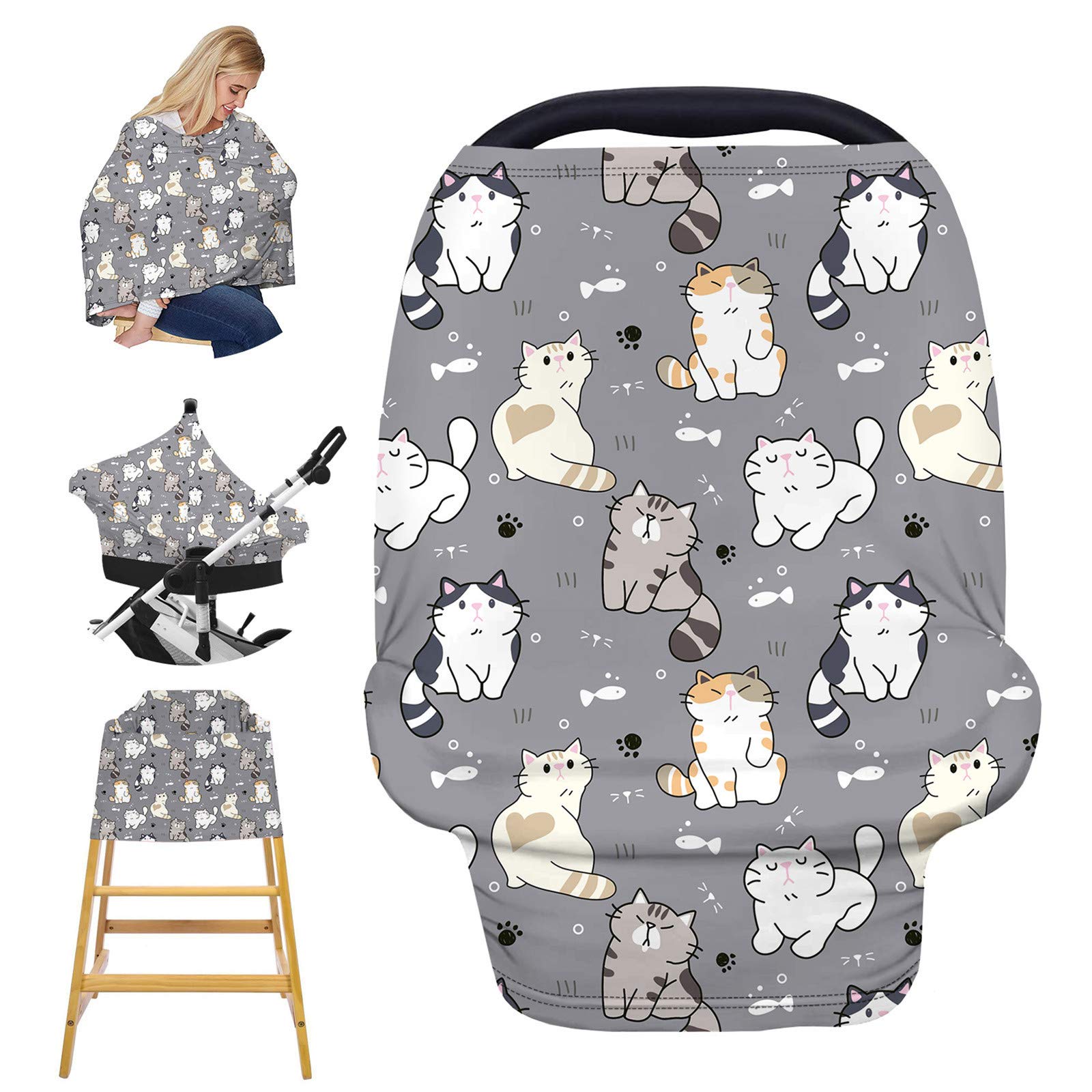 Nursing Cover for Breastfeeding, Stretchy Car Seat Cover for Babies, Soft Breathable Breastfeeding Cover, Stroller Covers, Shopping Cart Cover, Multi-Use High Chair Cover, Baby Shower Gifts