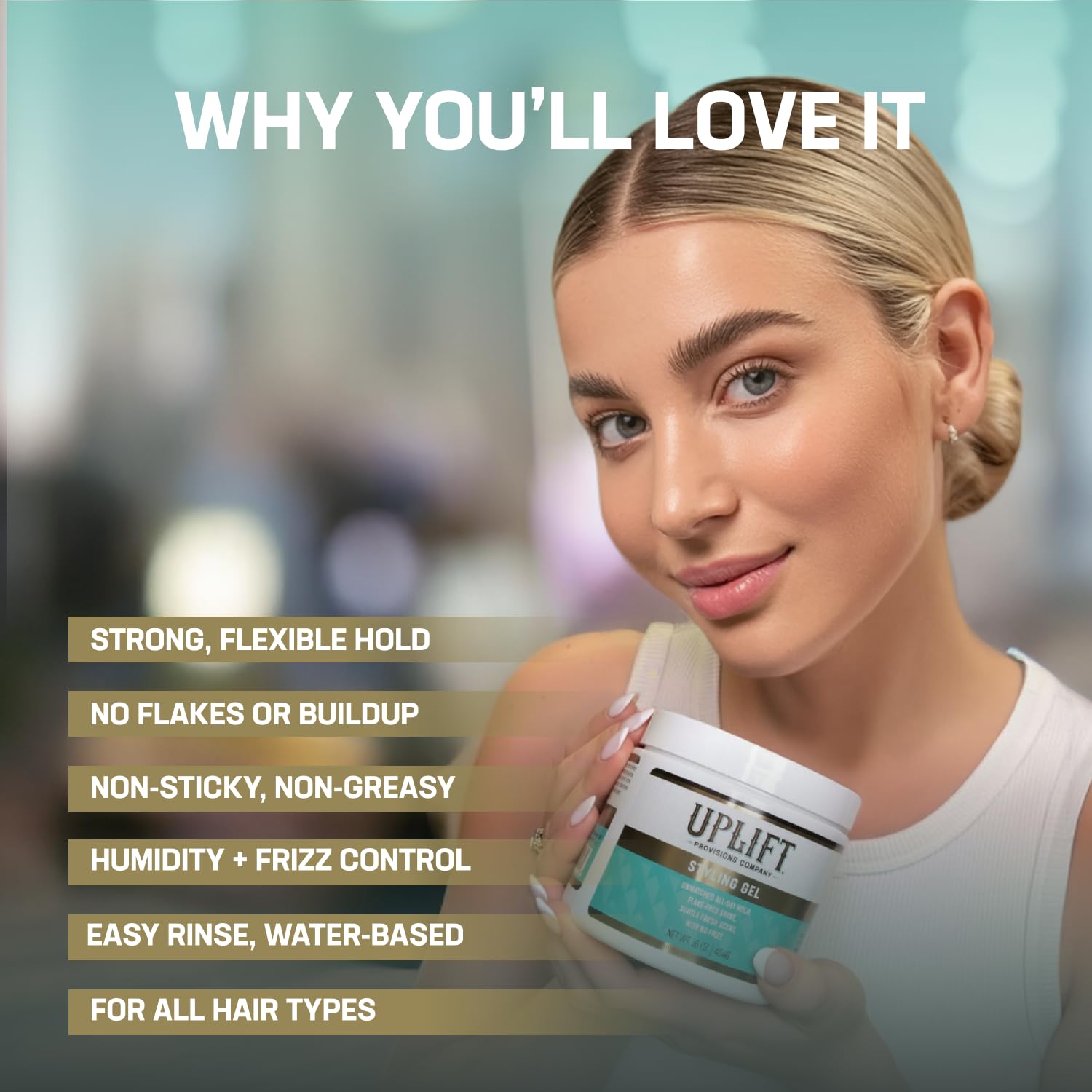 Uplift Provisions Styling Hair Gel for Men, Women & Kids – Strong Hold for Curly, Slicked-Back & Natural Hair – Non-Greasy, No Flake, 16 Fl Oz