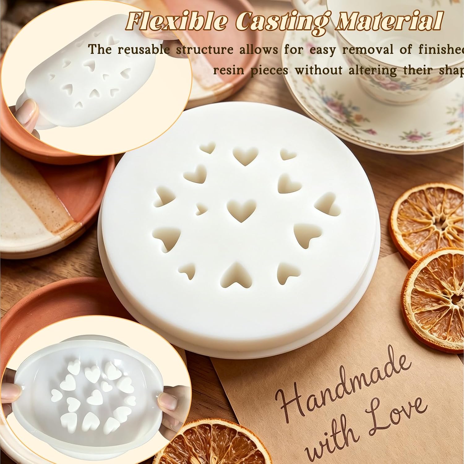Flower Stem Stand Mold, 14 Cavities Mini Heart Resin Casting Mold for Bouquet Arrangement, DIY Floral Stem Holder, Home Decor