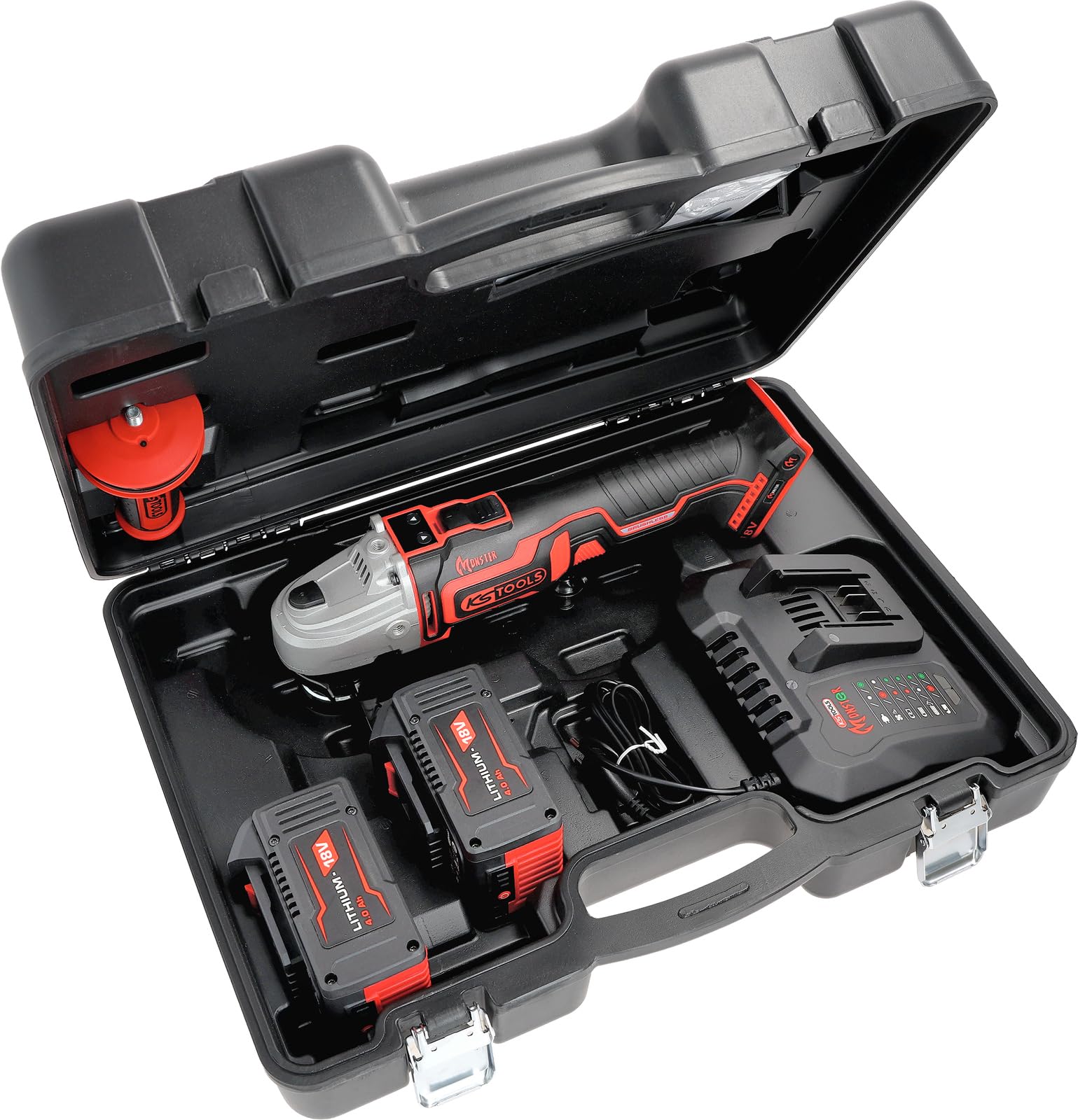 KS Tools 515.6200 eMONSTER Brushless-Akku-Winkelschleifer-Satz, 4-tlg