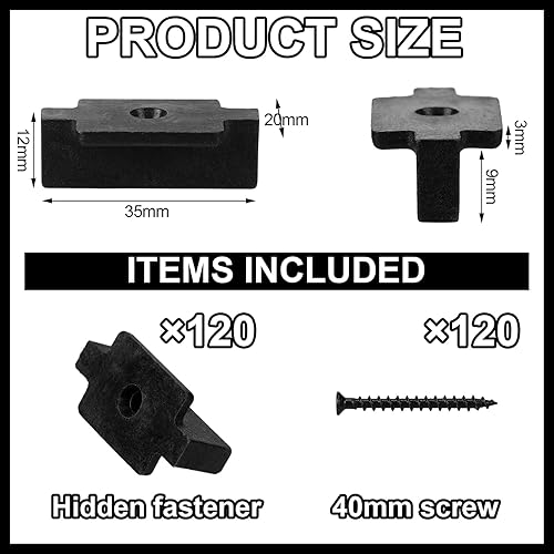 Miniatura 2 de Bucherry Sujetadores ocultos, clips de nailon para fijación de cubierta, sujetadores de cubierta compuestos con tornillos de ranura cuadrada negra