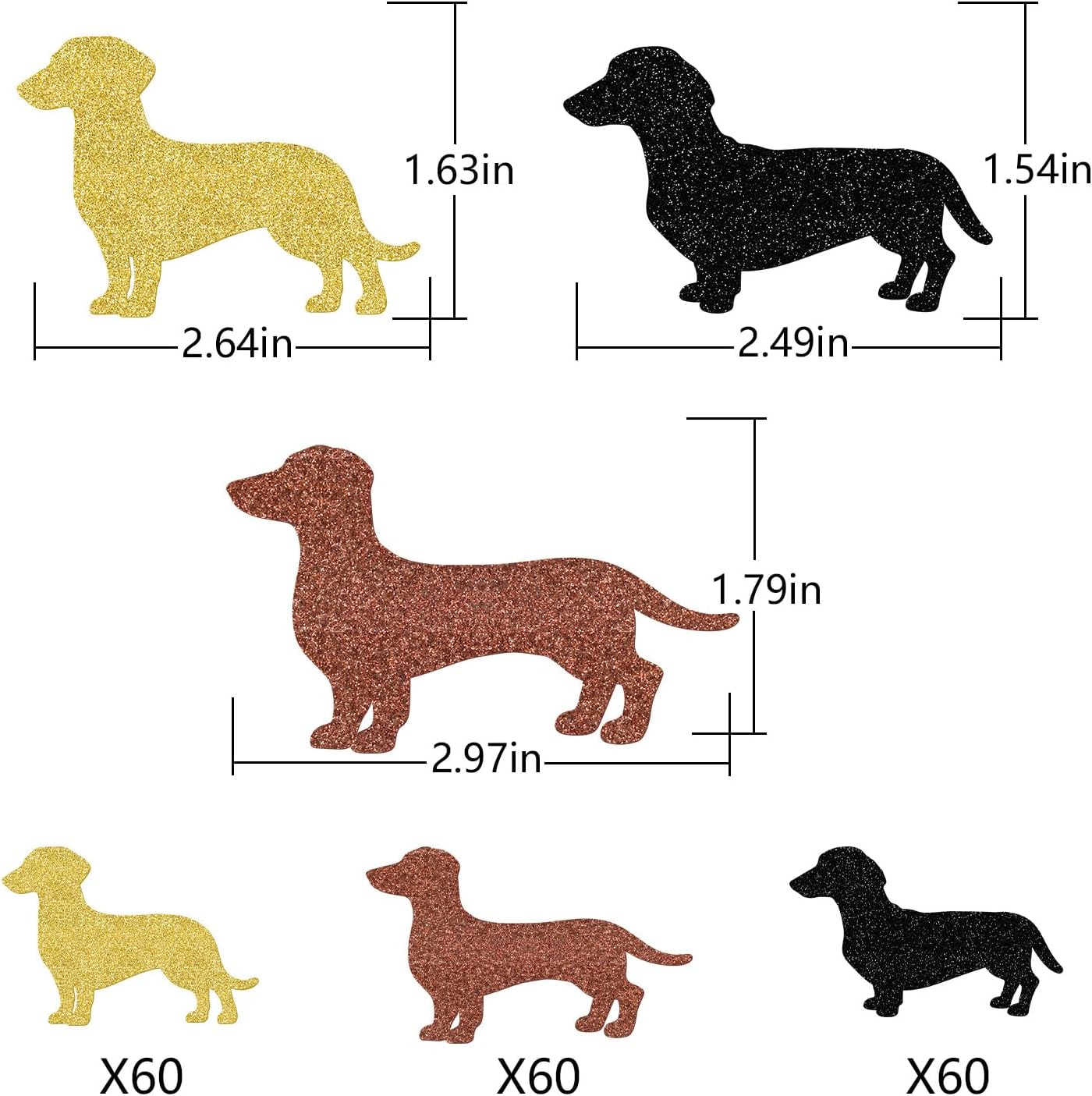 FOZEE 180Pcs Dachshund Silhouette Confetti, Brown, Black & Gold Glitter