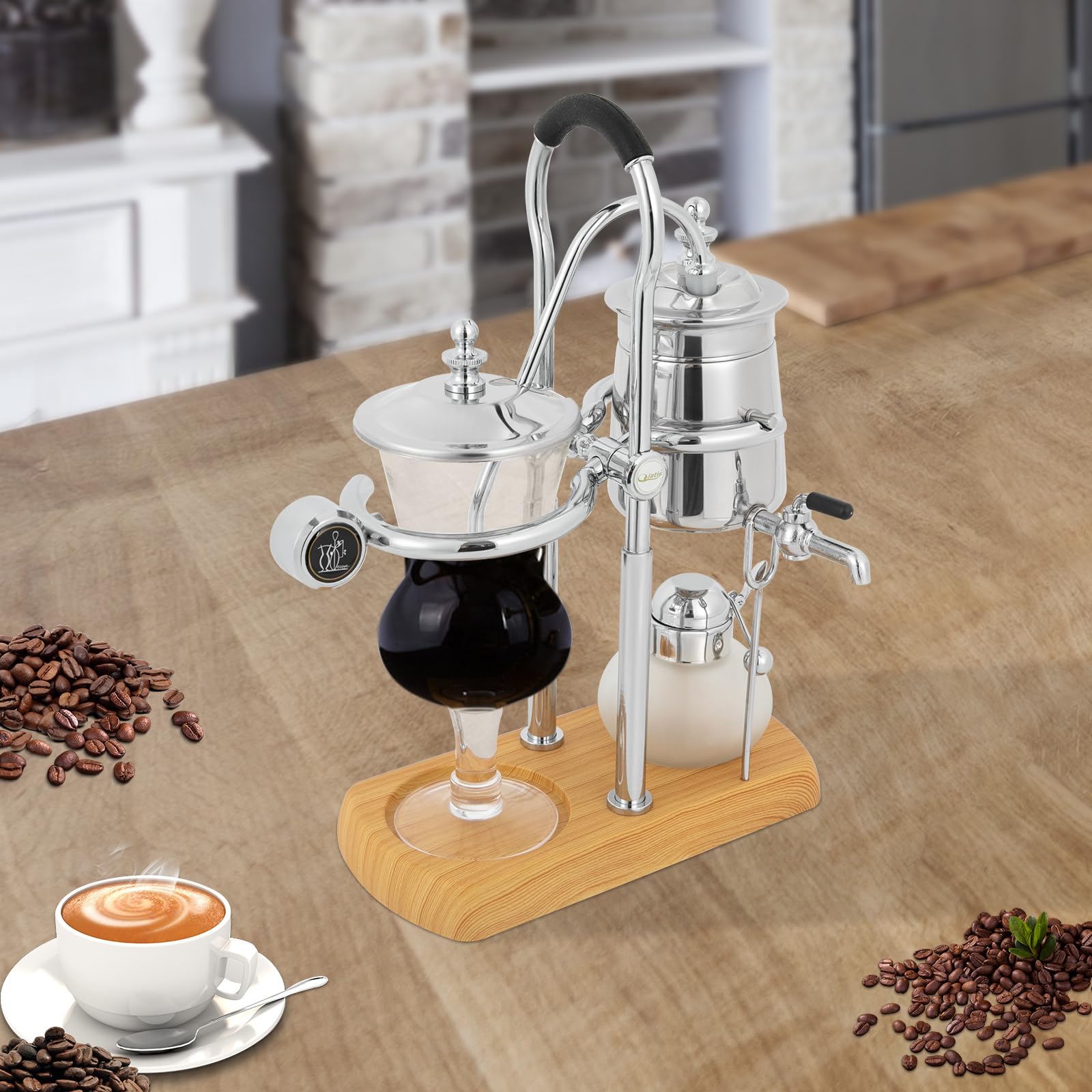 Siphon Kaffeemaschine,Kaffeemaschine Brüher Teekocher Kaffeekanne Extraktionswerkzeuge für Handgebrühten Kaffee(Silver)